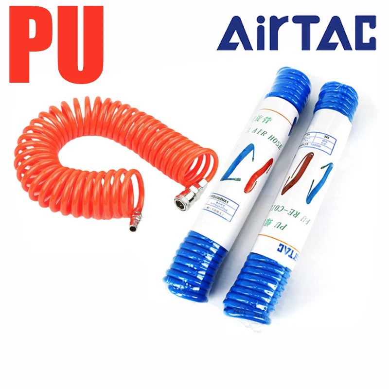 AirTAC PU 6*4 8*5 10*6.5 12*8mm Spiral Spring Air Hose Polyurethane Telescopic Coil Tube Pneumatic Spring Tube Length 3-15M