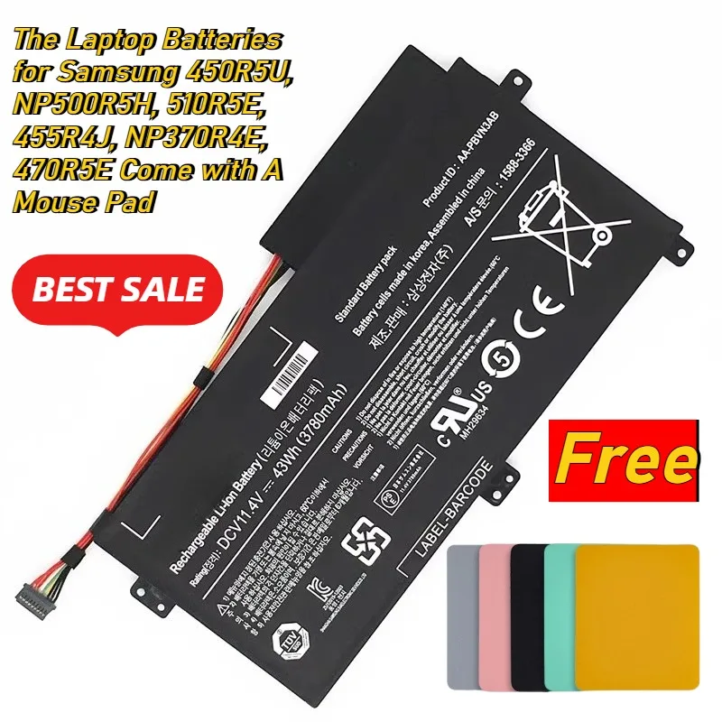 

The Laptop Batteries for Samsung 450R5U, NP500R5H, 510R5E, 455R4J, NP370R4E, 470R5E Come with A Mouse Pad