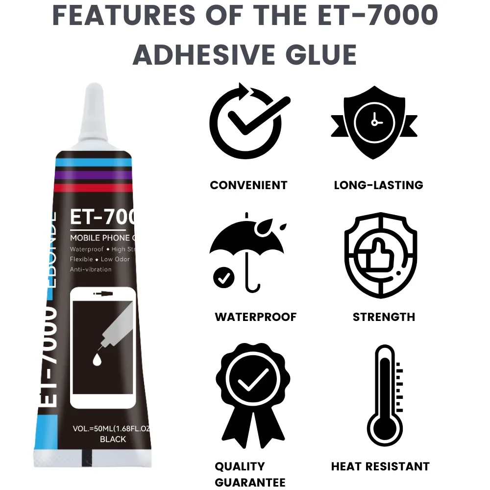 غراء إصلاح الهاتف المضاد للاهتزاز T7000 لاصق مرن مقاوم للماء عالي القوة لاستبدال الشاشة الزجاجية الخلفية للبطارية