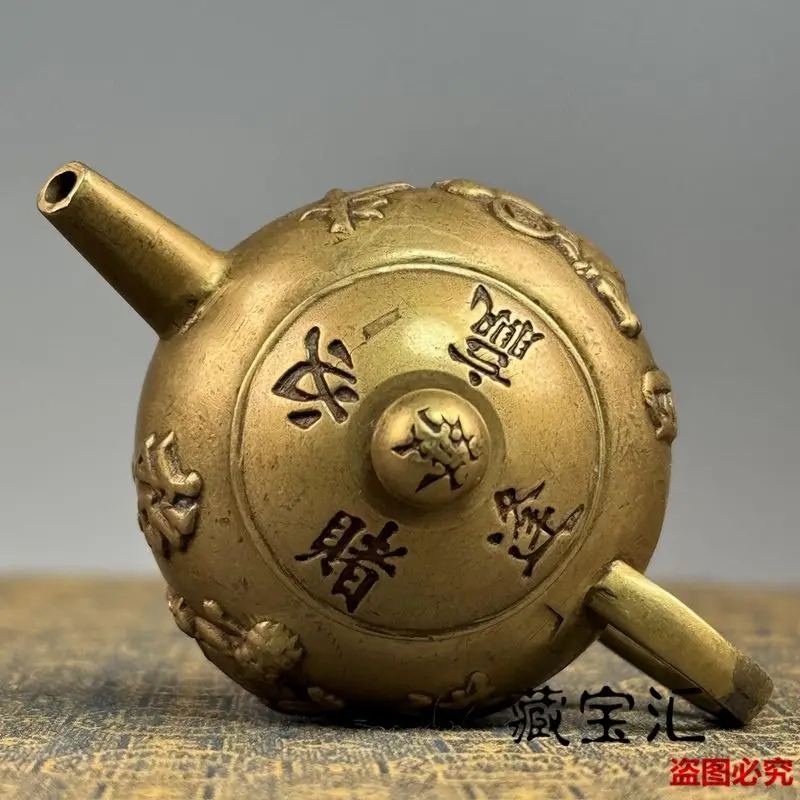 Antique Mini Copper Teapot Statue Five Wealth Gods Brass Solid Hand Piece Attract Wealth Pendant Decor