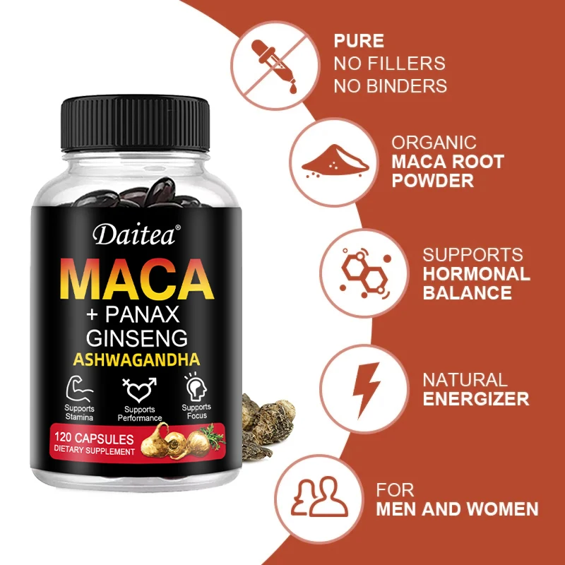 Daitea Maca Root Extract - Energy, Endurance, Men's Health, Muscle Building - 120 Vegetarian Capsules