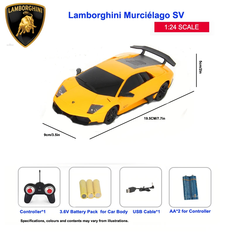 Lamborghini radio control 1:24  plastic orange yellow racing toys car model USB rechargable battery3-4-5-6-7-8boys present