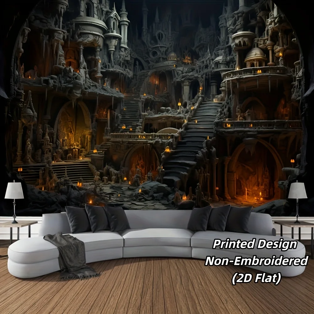 VIKAMA Dark Gothic Castle Tapestry Medieval Fantasy Ruins Wall Hanging for Bedroom Spooky Aesthetic Home Decor