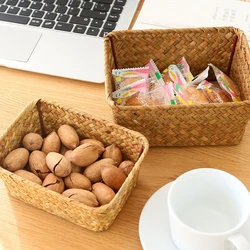 Woven Seagrass Storage Baskets Fruit  Box Cosmetic  ContainerStraw Rattan  Desk Organizer Picnic