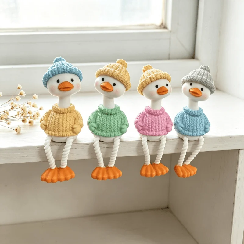 4pcs Hanging Duck Resin Ornament, Car Interior Decoration, Windowsill and Desktop Display Decor, Dollhouse Miniature Accessory