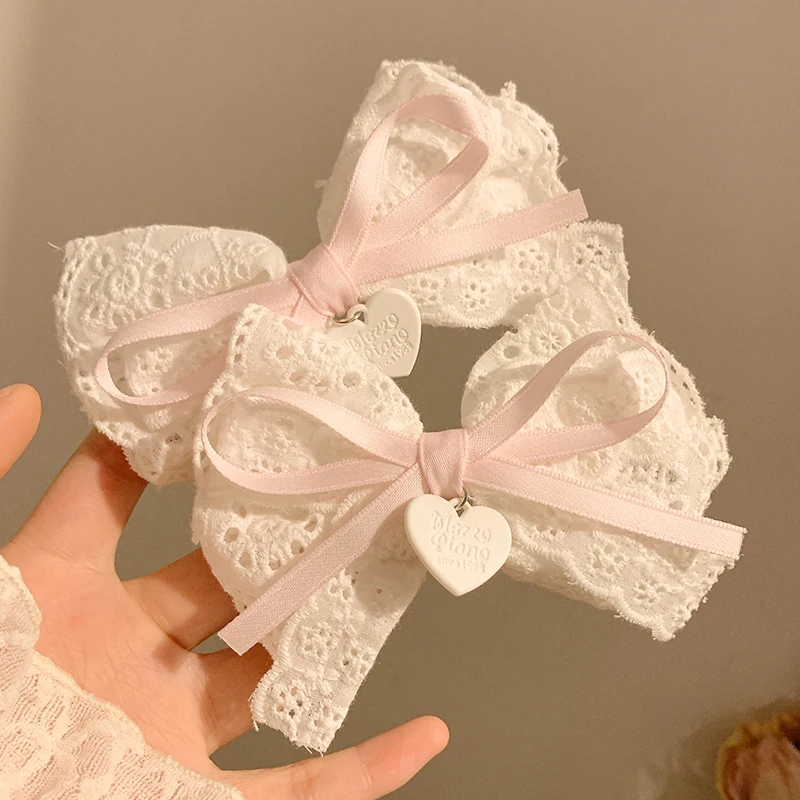 1 para spinki do włosów Sweet Girls Lace Pink Heart Lolita Bow Spinka do włosów dla kobiet Lolita Spinki do włosów Akcesoria do włosów Barrettes Nakrycia głowy