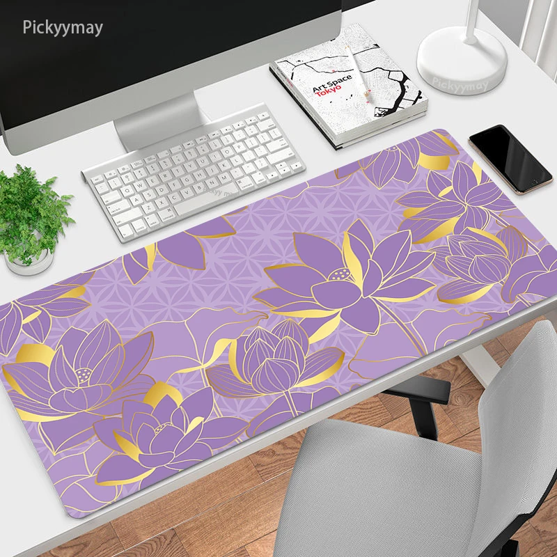 Art Large Mouse Pad Lotus Flower Mousepad XXL Office Table Rug Desk Mat Accessories Computer Carpet Deskpad Floral Carpet 90x40