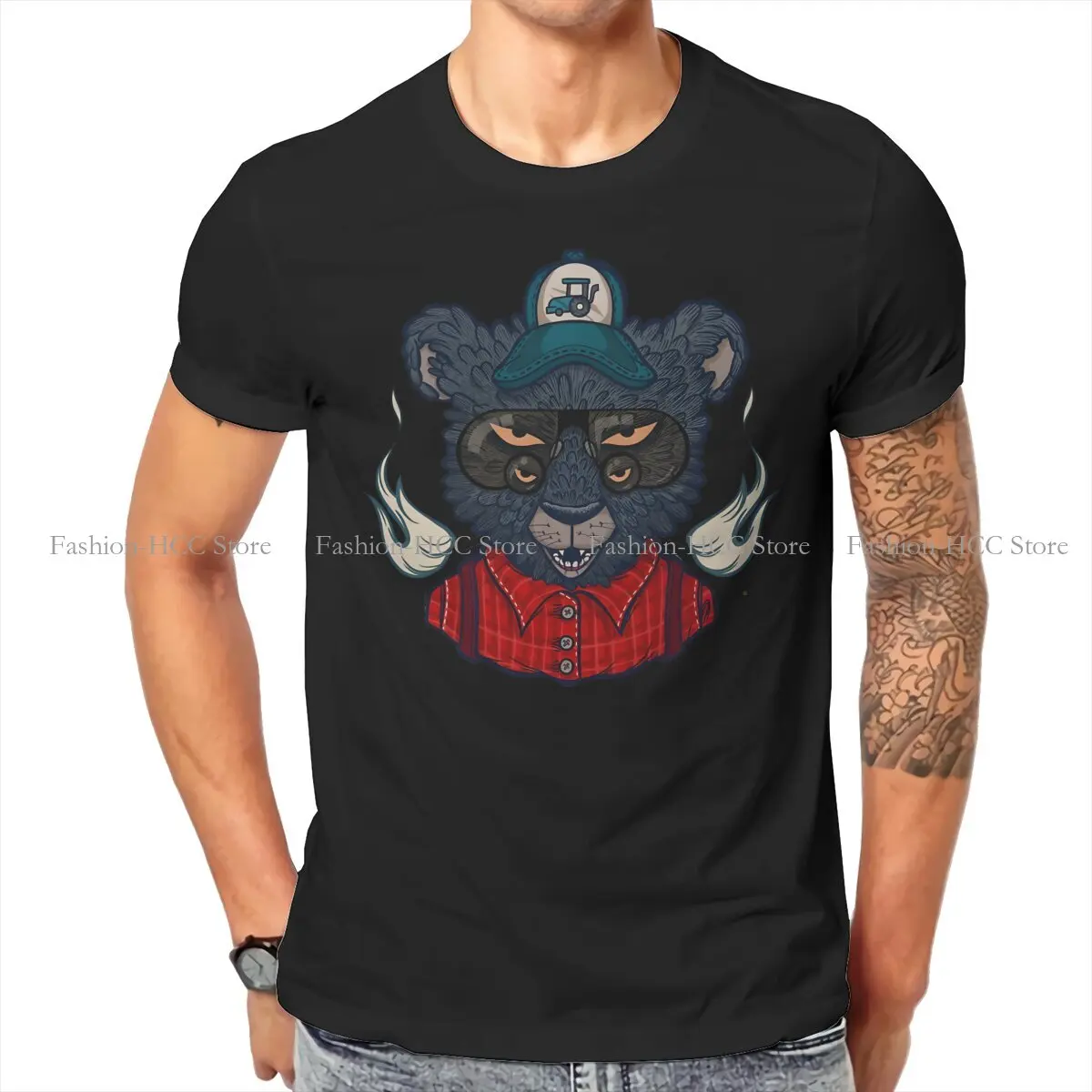 Smokey The Bear Trucker Hat Tshirt Harajuku Grunge Men's Blouses Tops Loose Cotton Crewneck T Shirt