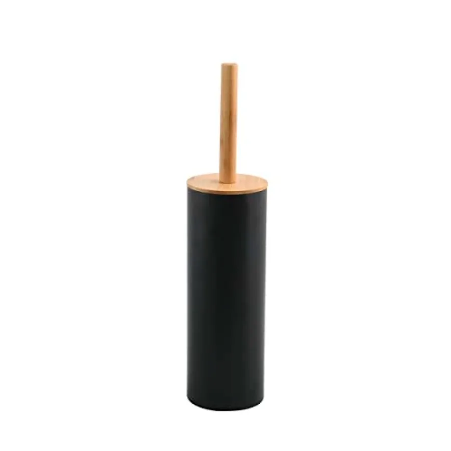 Spirella Brosse WC avec support en acier et bambou Adonis Gris Noir Mat - Poils résistants en silicone