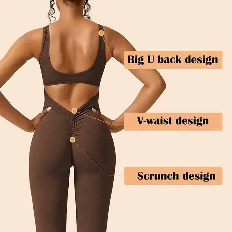 Sexy Seamless Backless Sleeveless Flare Jumpsuits Sport Women Pants Gym Fitness Overalls Push Up Romper Sportswear Monos Muje