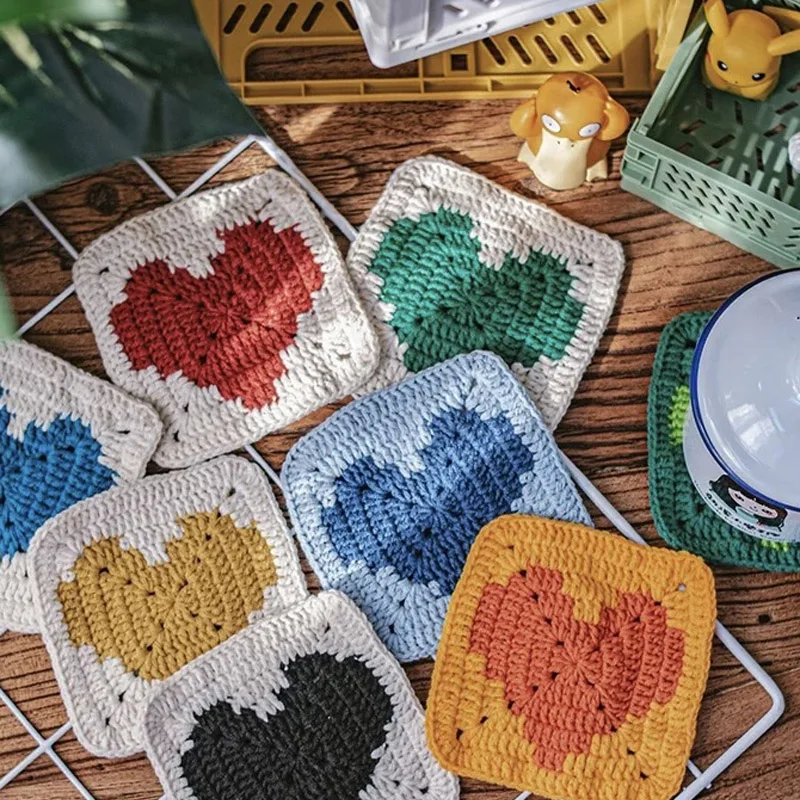

Cup Coasters Handmade with Love Crochet Cotton Yarn Heat Insulation Table Protection Couple Gift Sincere Handicraft costume part