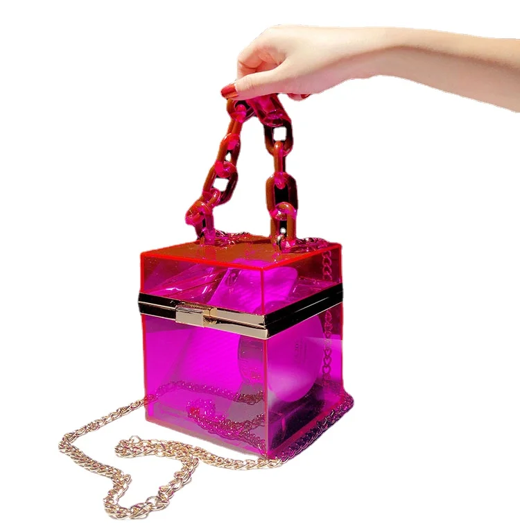 

Yy Handbag All-Match Transparent Square Box Crossbody Chain Bag Bag Dinner Bag