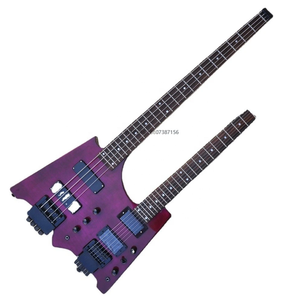 Cheap Price Purple Double Neck 4+6 Strings Electric Guitar Headless Guitar