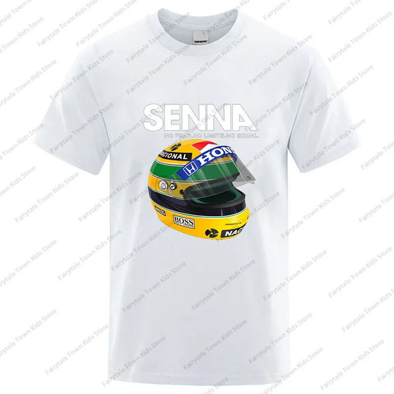 T-Shirt estiva da uomo in cotone Ayrton Senna Helmet Tee Tops abbigliamento 1 Race Car Man girocollo manica corta popolare T-Shirt per bambini/adulti