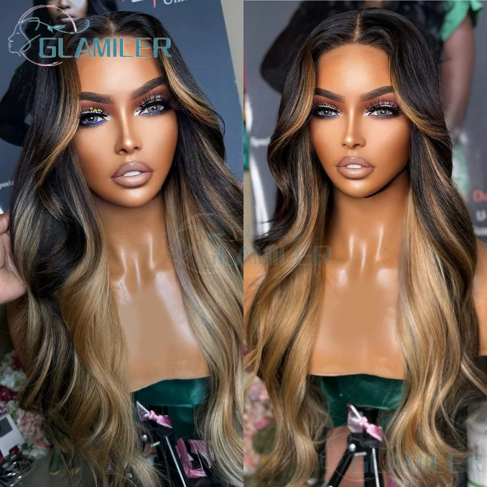 

Blonde Black Balayaga Highlight Natural Wave Human Hair 5x5 Silk Top Lace Closure Wigs Bleached Knots Wavy 360/Full Lace Wigs