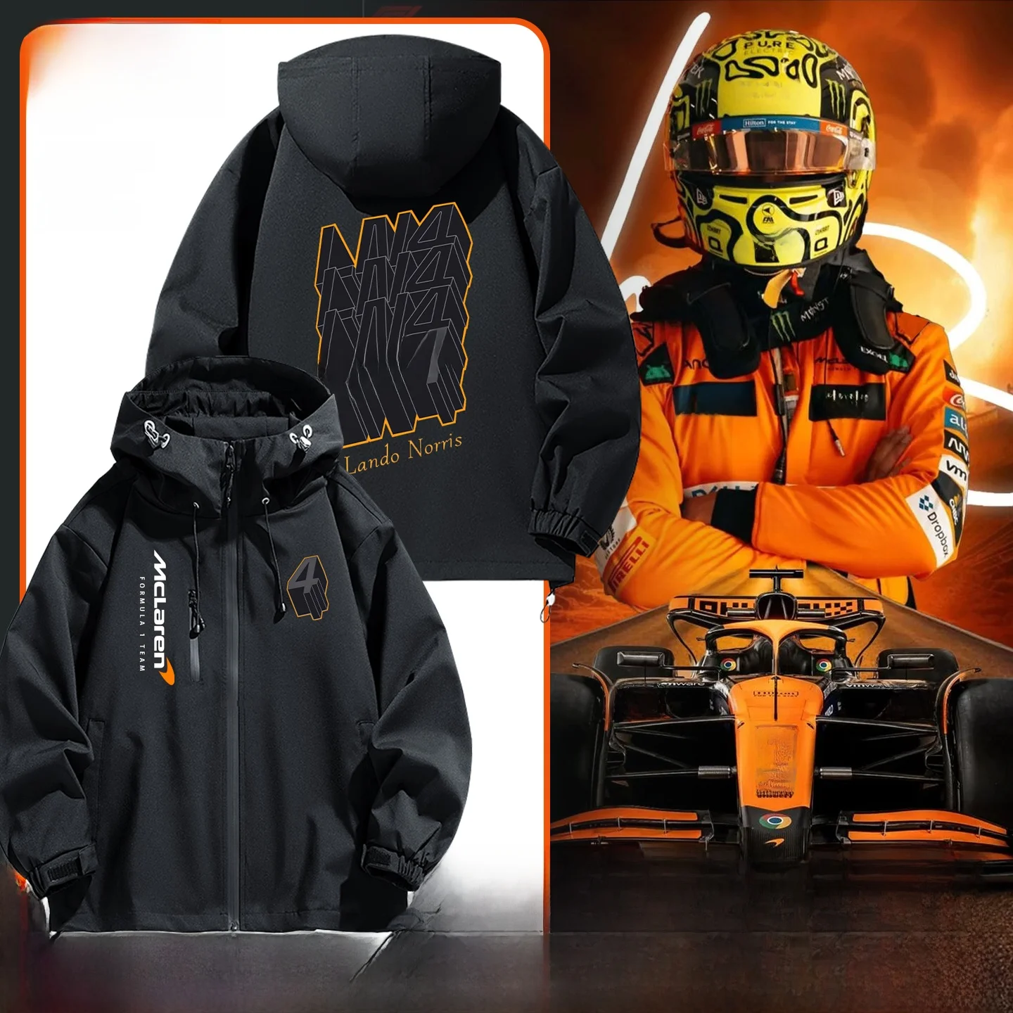 

Rlando Norris 2025 F World Fan Jaet Hooded Zipper Youth Stand Fit Polyester Fiber Long Sve Outerwear