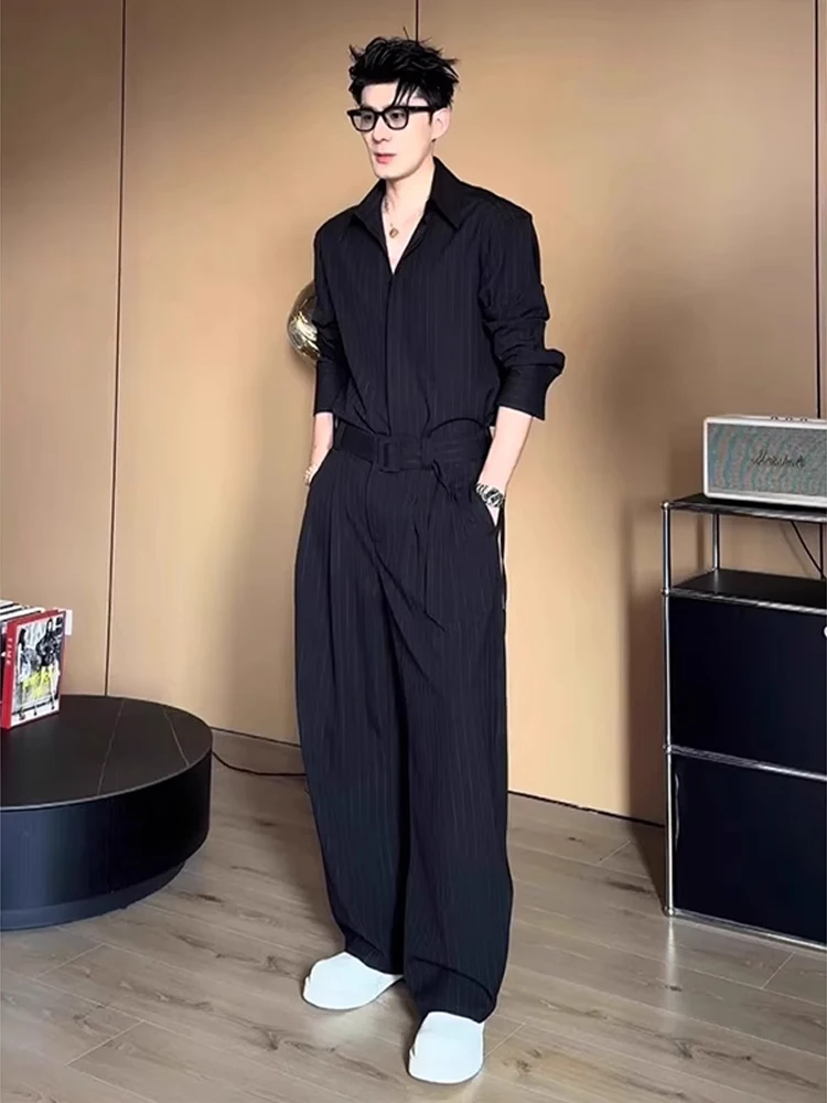 Premium Casual Men's Long Sleeve Striped Set Autumn Atmosphere Unique Style Korean Long Pants Long Sleeve Shirt Ensemble