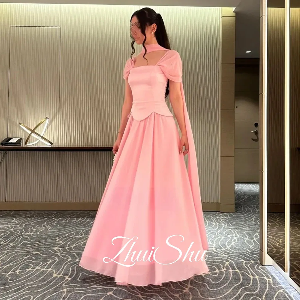 2025 Pink Evening Dresses Woman Customized Saudi Elegant Party Dresses Luxury Women Evening Dress Square Collar Long Prom Dress
