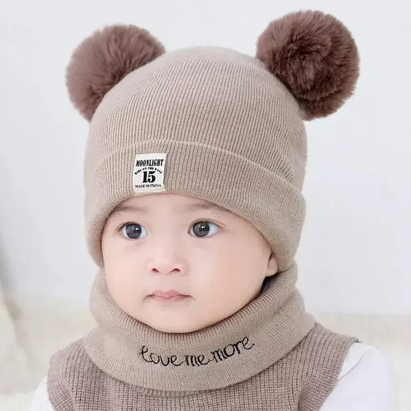 

Autumn Winter Baby Warm Knitted Hats With Pom Kids Knit Beanie Hat Solid Color Children Hat For Boys Girls Accessories