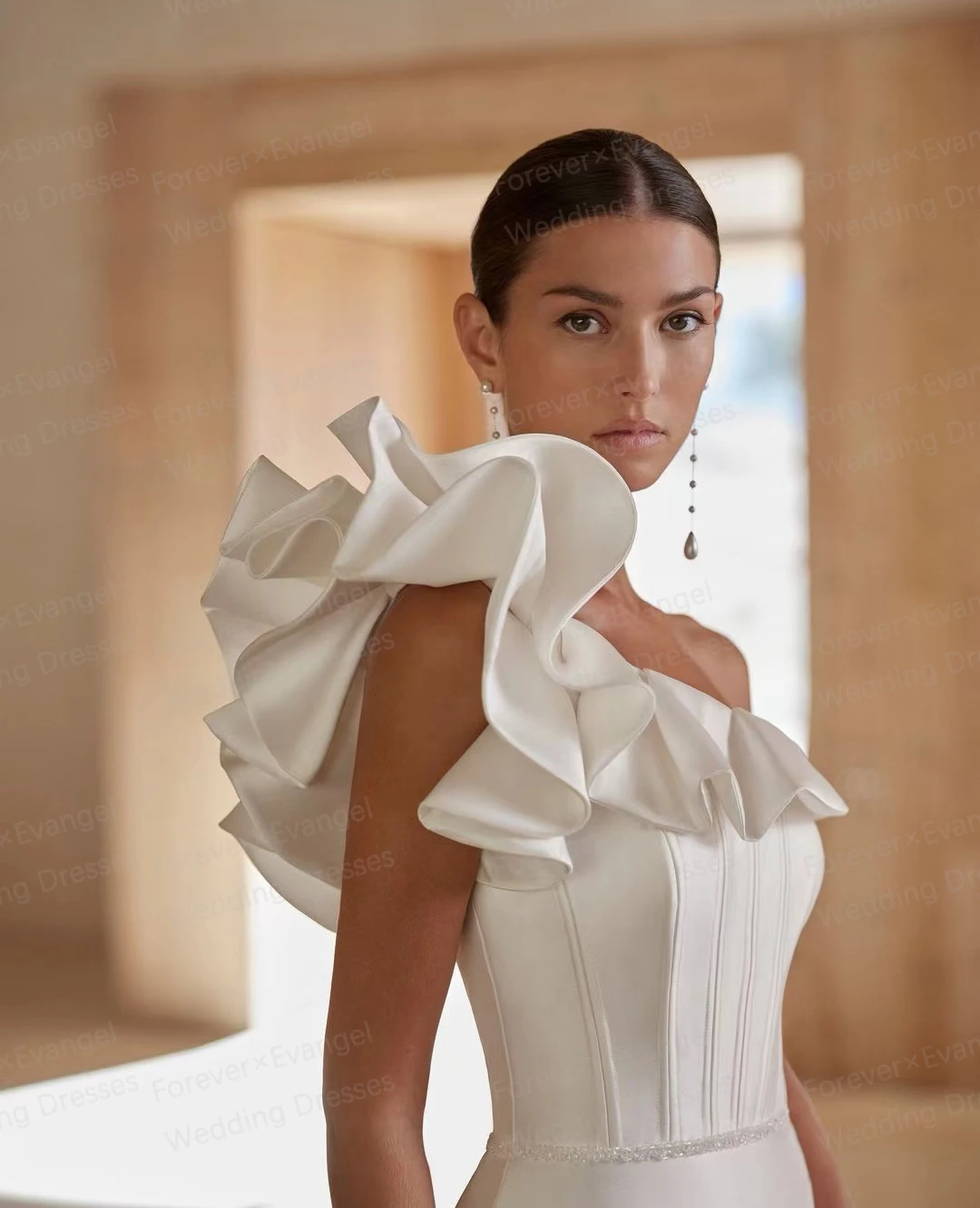 Luxury Sexy Wedding Dresses Mermaid Sleeveless Woman\'s One Shoulder Backless Bride Gowns Button Customized Sweep Train Vestidos