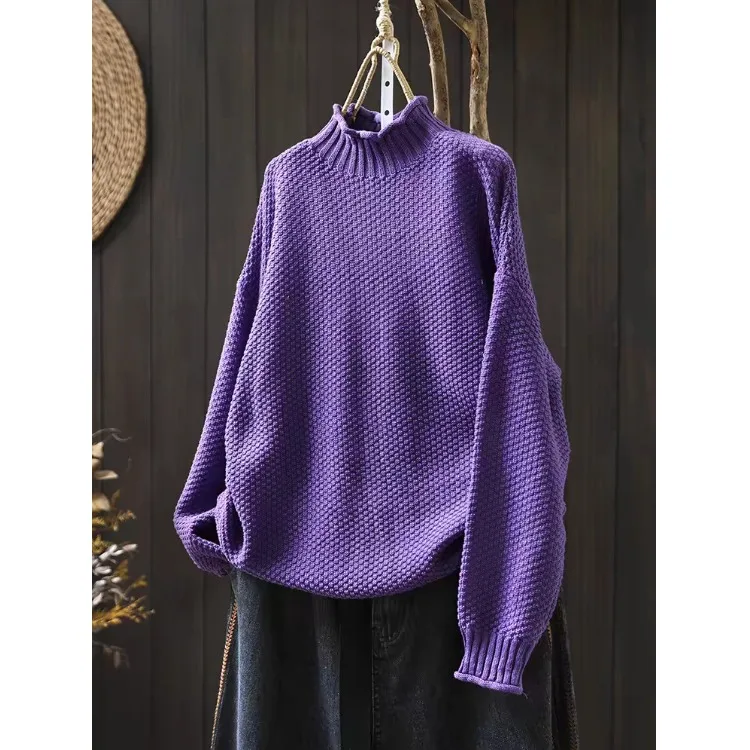 

Loose Large Size Casual Cotton Knitted Sweater f High Collar Overhead Autumn Winter New Sle Women's Faion Comfortable ...