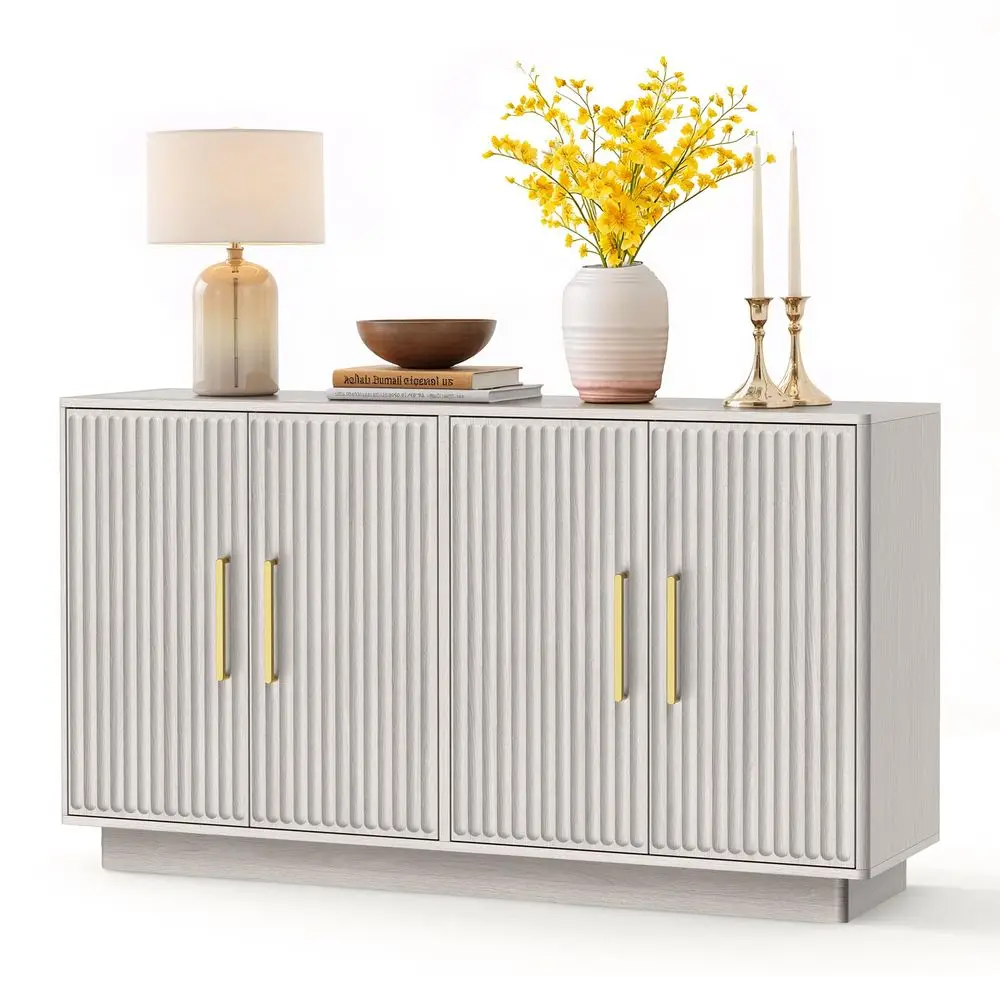 55 Modern Fluted Sideboard Buffet Cabinet, SpaceSaving Storage Credenza for Home Coffee Bar, 4Door Accent Furniture with Adjust