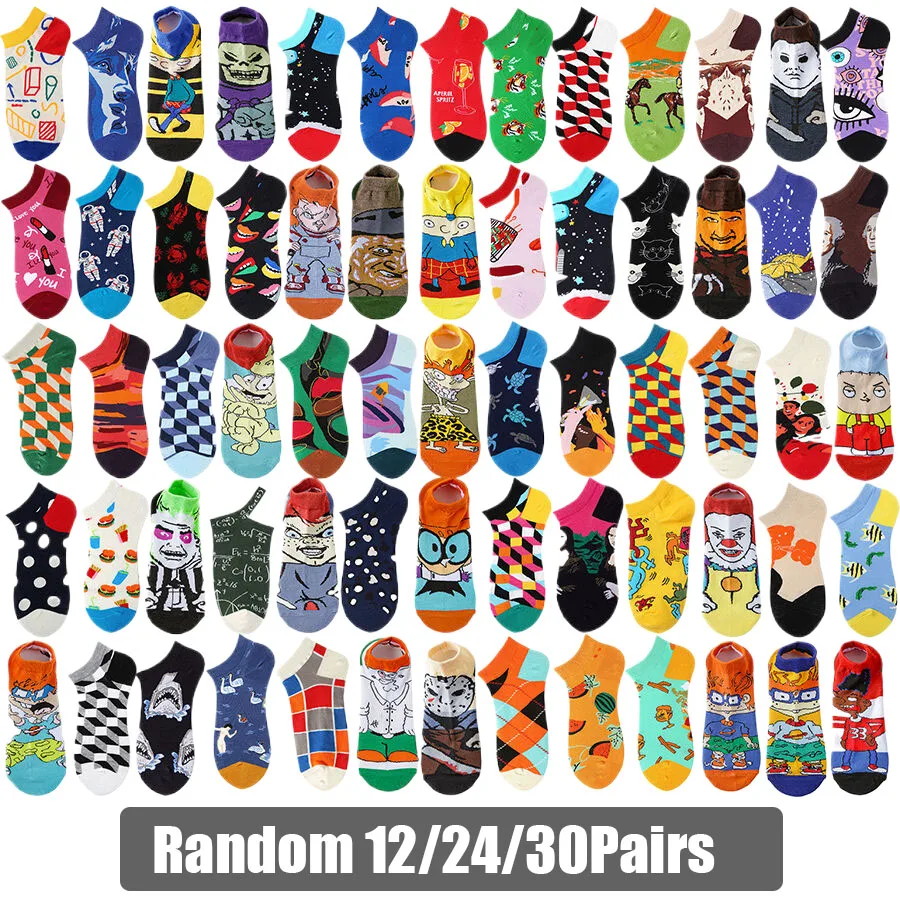 

12/24/30 пар, мужские и женские носки в стиле аниме с героями мультфильмов на Рождество, Хэллоуин, уличная мода, новинка в стиле хип-хоп, забавные носки-лодочки