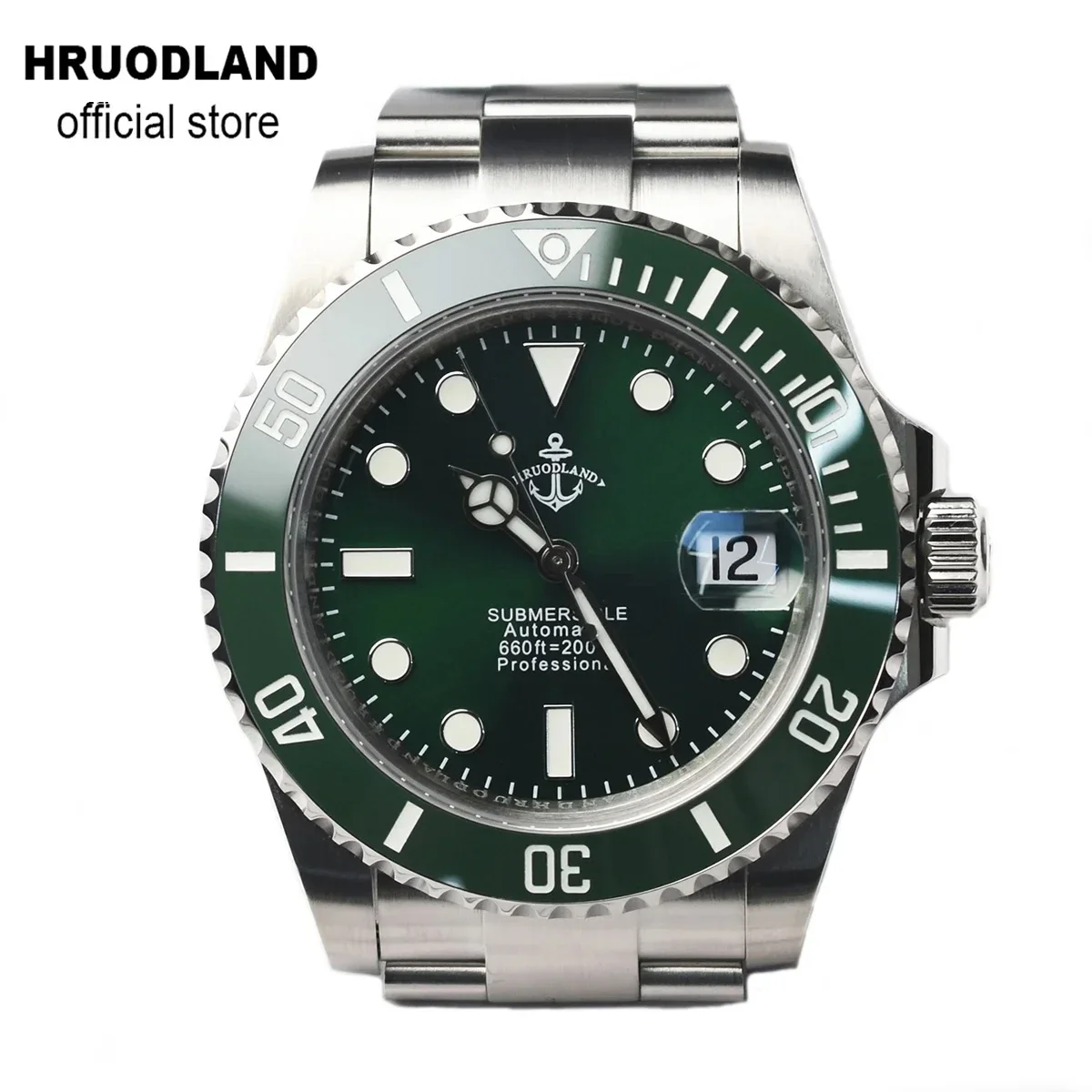 Hruodland Classic Sub Water Goast Automatic Men Watches PT5000 SW200 Sapphire Glass Stainless Steel Mechanical Diving Wristwatch