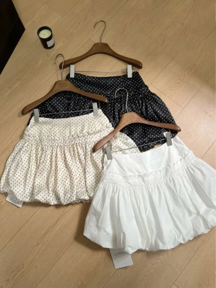 

Vintage Polka Dot Women Skirt 2025 Faldas Mujer Fashion Sweet Korean Jume High Waist Summer Saia Tunic A-line Mini Skirts