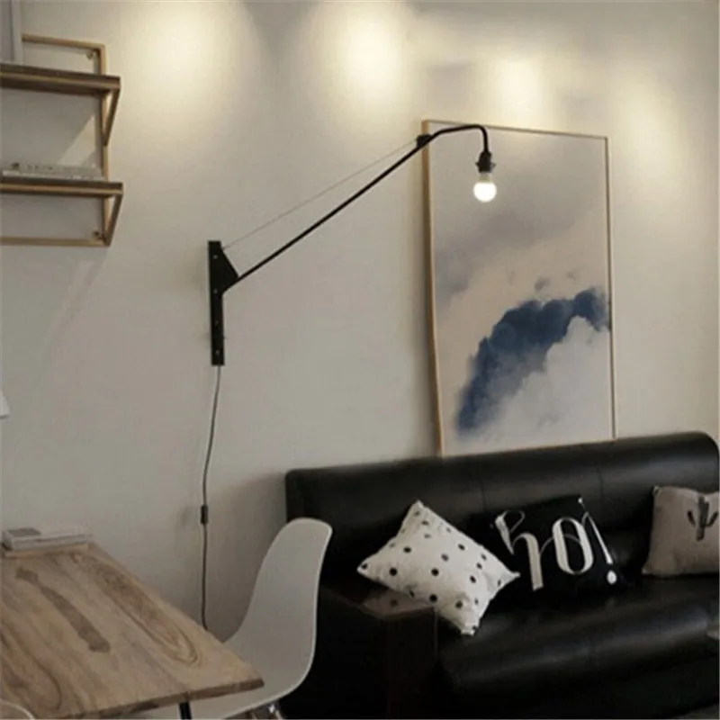 Imagem -05 - Potence-long Braço Swing Lâmpada de Parede Loft Americano Retro Pipe Light Iluminação de Cabeceira Art Decor Cozinha e Artistas E27