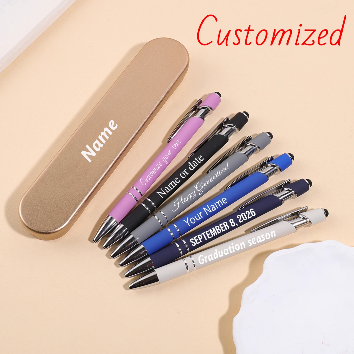 Personalized Custom Text Ballpoint Pen School Supplies Metal Push Pen Graduation Gift Customized Name Stylus Ballpoint Pen