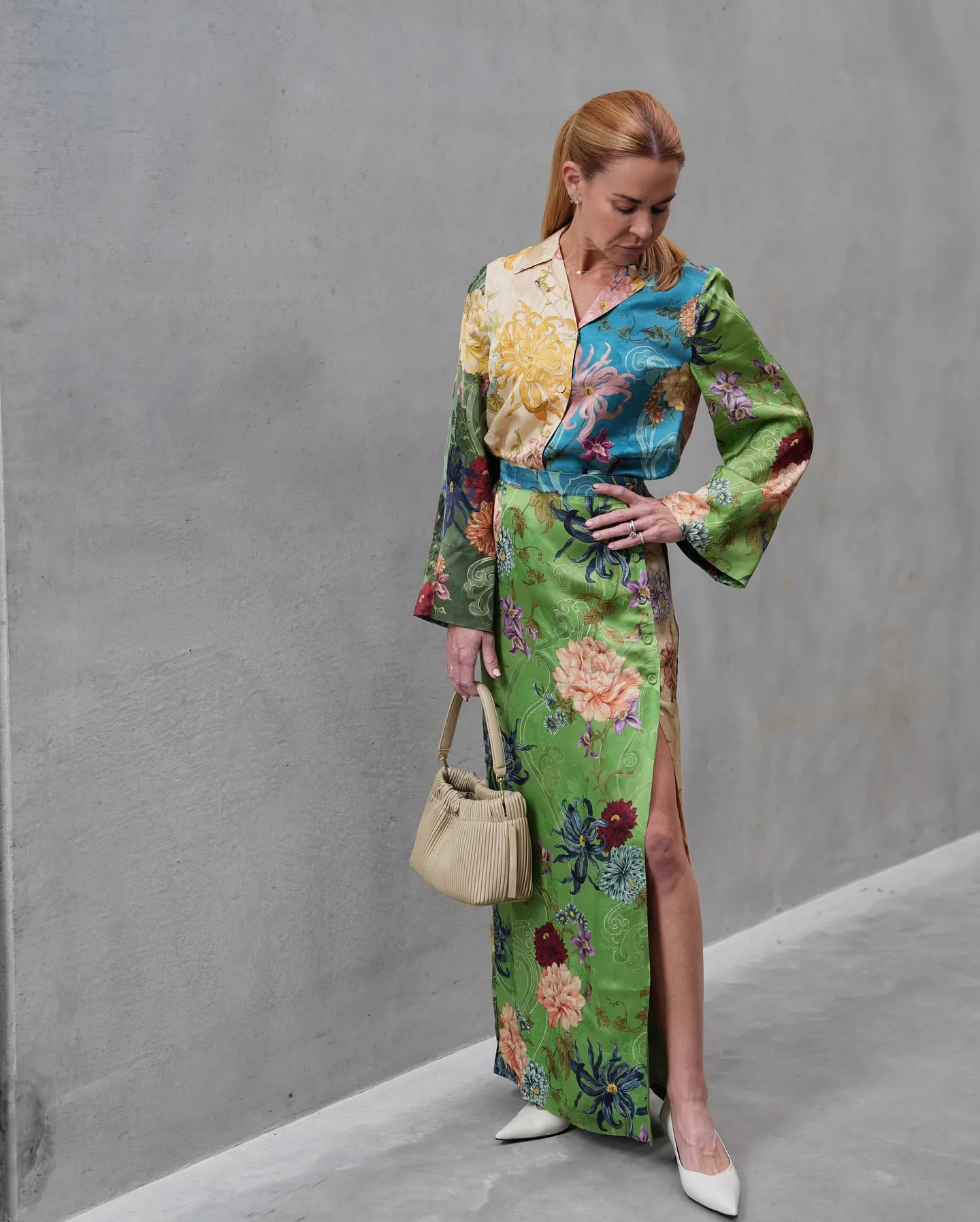 

Summer New Women's Floral Print Long Sleeve Shirt Fashion Top + Half Skirt Set Elegant Casual Outfit for Women