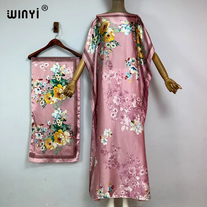 WINYI Bohemia new print Africa dress Dubai Muslim Dashiki Caftan holiday Design With belt evening dress elegant abayas for women