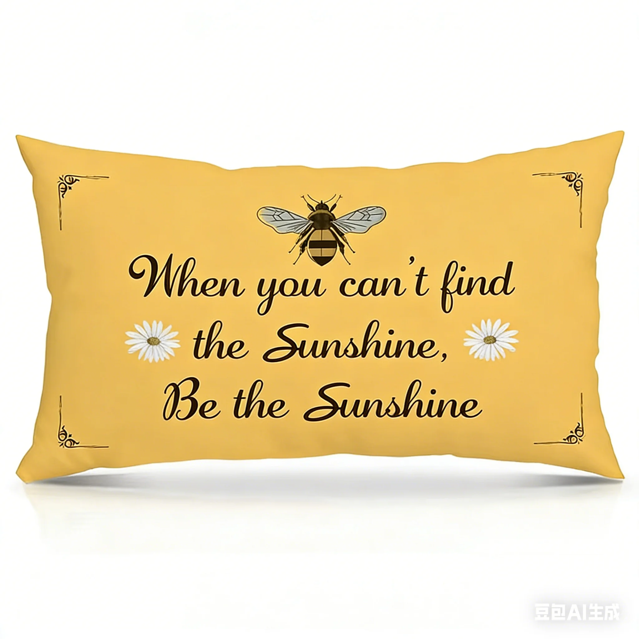 1pc When You Can't Find the Sunshine Bee Daisy Printed Lumbar Pillow Cover, Suitable for Sofa, Bedroom, Living Room, Balcony