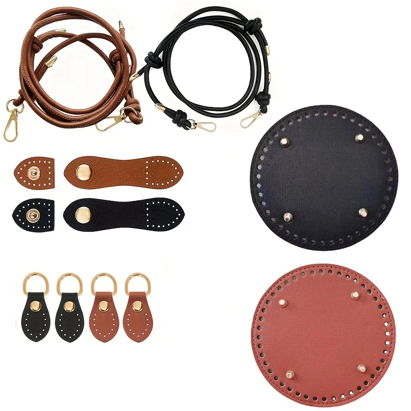 6-Piece Crochet Bucket Bag Making Kit, Pu Adjustable Buckle, Base and Gourd-Shaped Buckle, Fashionable Faux Leather Shoulder Bag, Handmade Craft Materials, Easy to Make, DIY Bag Accessories, Wallet Making Materials, DIY Wallet Making