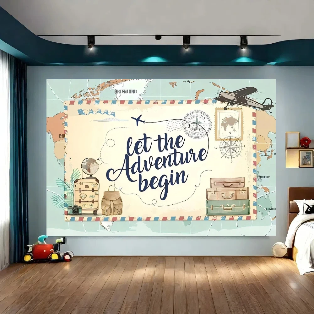 قطعة واحدة من مغامرات المبادئ - خلفيات بوليستر متعددة الاستخدامات للحفلات ذات طابع السفر وتصوير الصور، مع خرائط العالم والطائرة pa #5