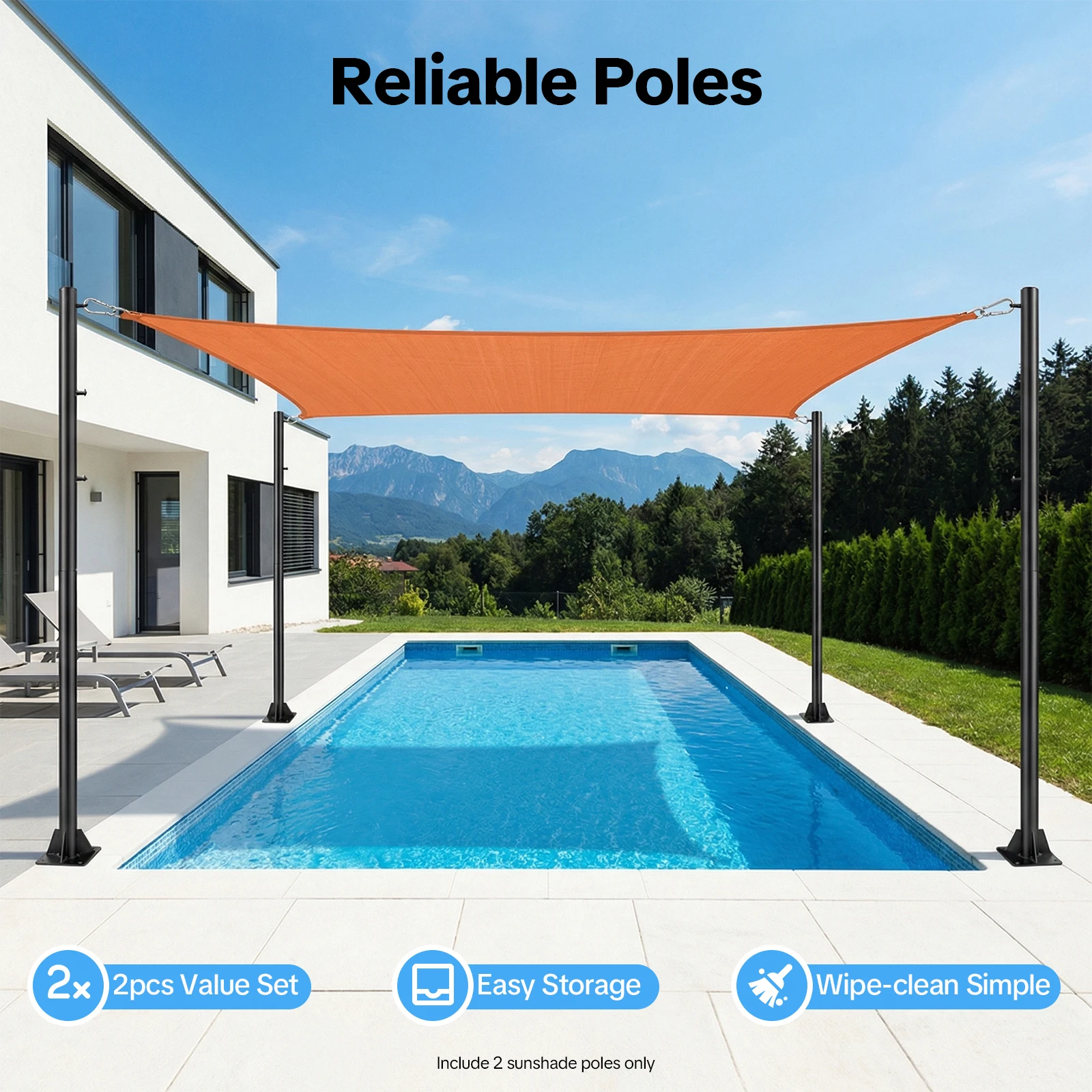 Heavy Duty 9.19FT Galvanized Sun Shade Sail Pole Set Outdoor Patio Garden Pool Hurricane Proof Adjustable Height 2.0mm Thick