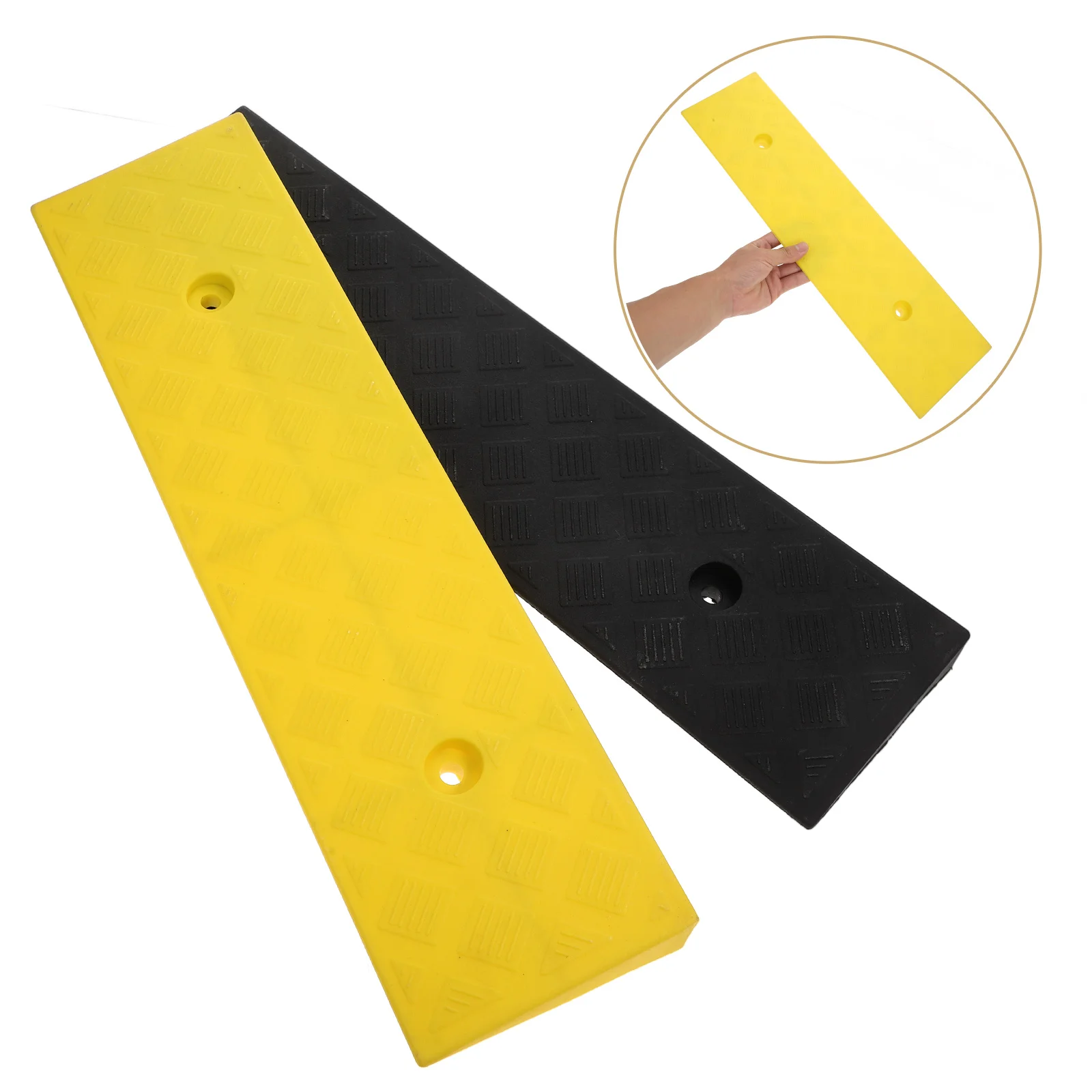 2pcs Driveway Curb Ramps Industrial Grade Rubber Sturdy 22 Degree Angle Shock Noise Reduction Water Grooves Car Truck