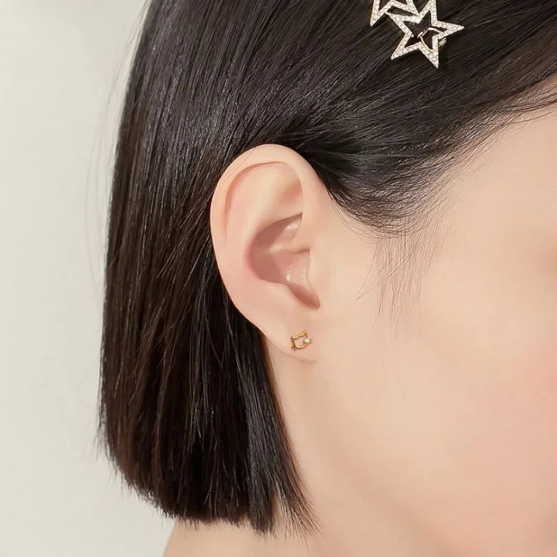 925 Sterling Silver Cat Animal Stud Earrings for Girls Cute Hollow Zircon Mini Korean Screw Earring Lady Student Jewelry Gift