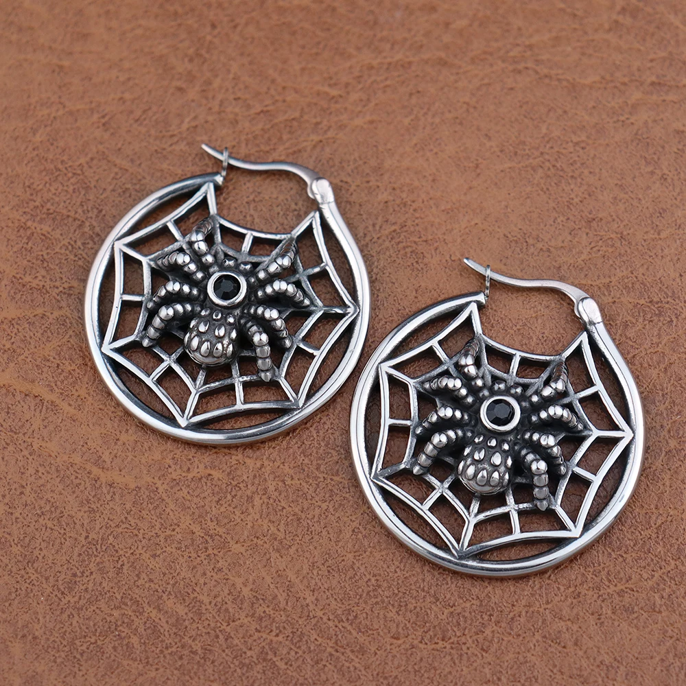 Fashion Spider Web Drop Earrings Punk Rock Style Charm Spider Earring for Men and Women High Quality Stainless Steel Ear Jewelry