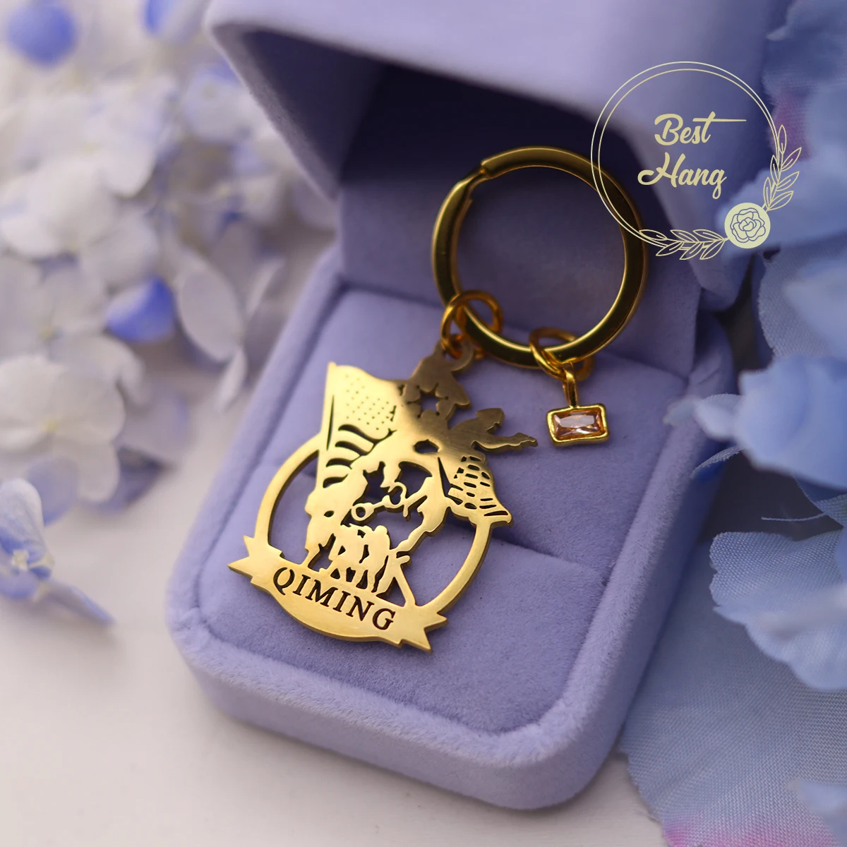 

Custom Army Soldiers Name Pendant Keychain Customized Flag Nameplate Birthstone Engraved Letters Keyring Christmas Birthday Gift