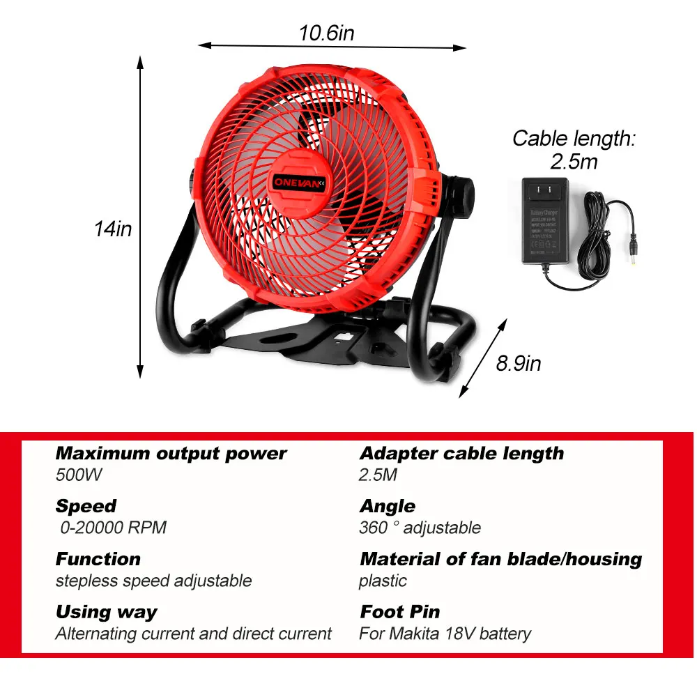 ONEVAN 20000RPM 500วัตต์พัดลม Strong Wind ไร้สายพัดลมพัดลมมัลติฟังก์ชั่นสำหรับกลางแจ้งในบ้าน Wroking Camping สำหรับ Makita 18V แบตเตอรี่