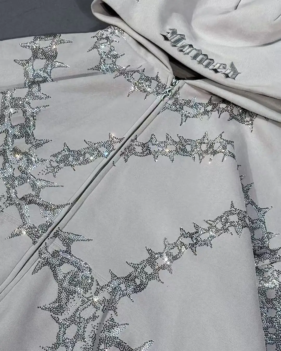 Harajuku العظام نمط الماس مطعمة هوديي الهيب هوب الشرير فضفاض زمم هوديي الرجعية بلوزة كاجوال سترة البلوز الشارع الشهير #6