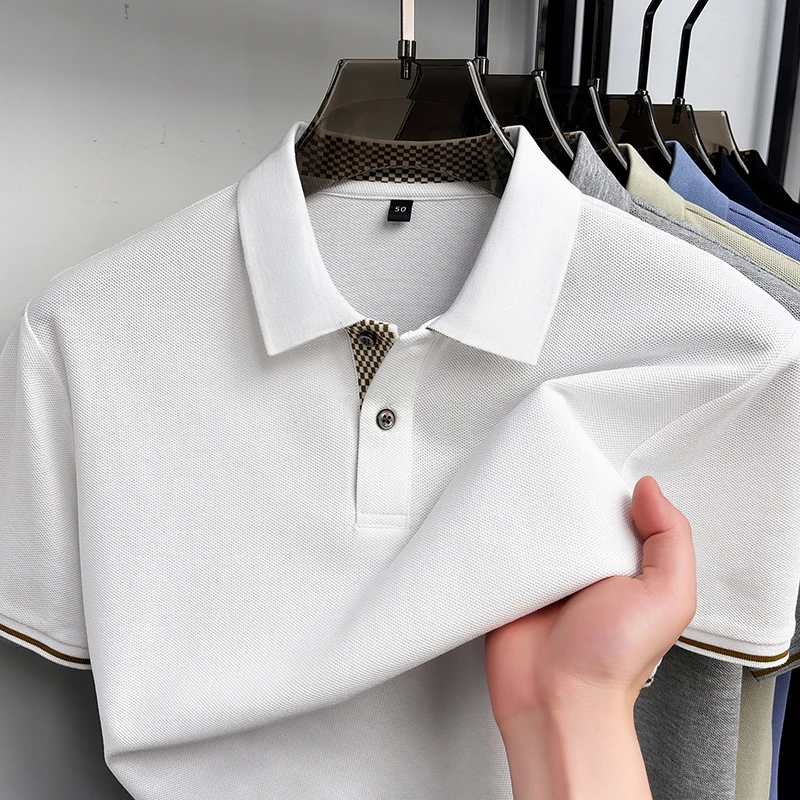 100% pur coton manches courtes polo chemise hommes mode luxueux couleur solide été douce respirable nouveau business casual T-shirt