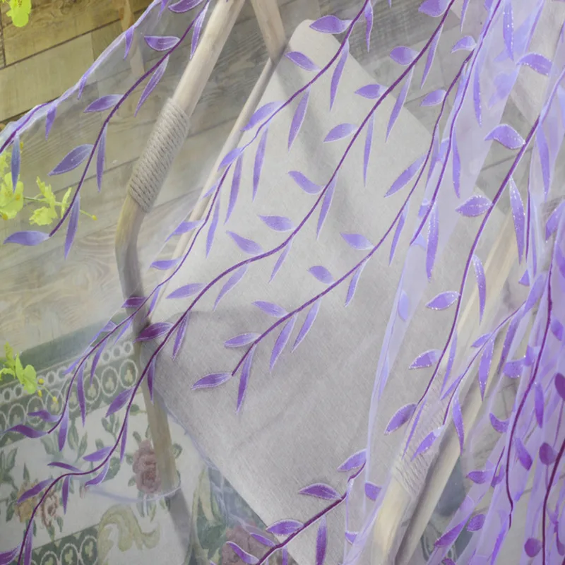 1PC Elegant Modern Tulle Curtains For Living Room Bedroom Kitchen Green Leaf Sheer Curtains For Window Tulle Curtains Drapes