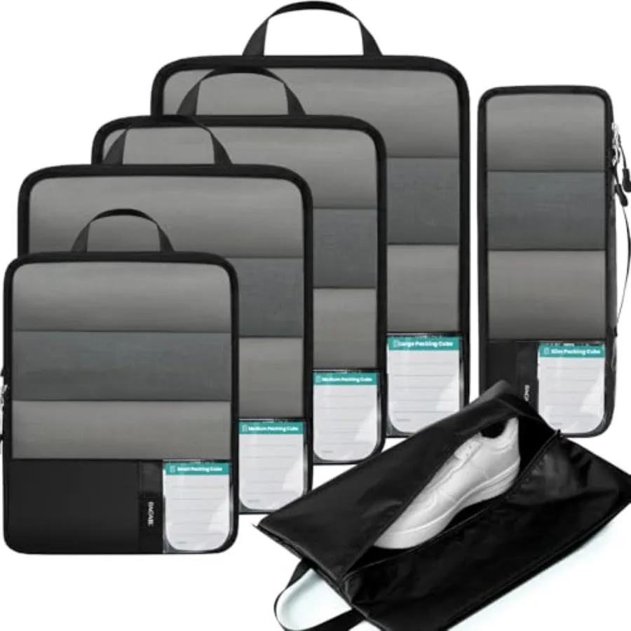 

Набор из 6 ультралегких компрессионных органайзеров для путешествий, черные, легкие и прочные, для хранения вещей в багаже