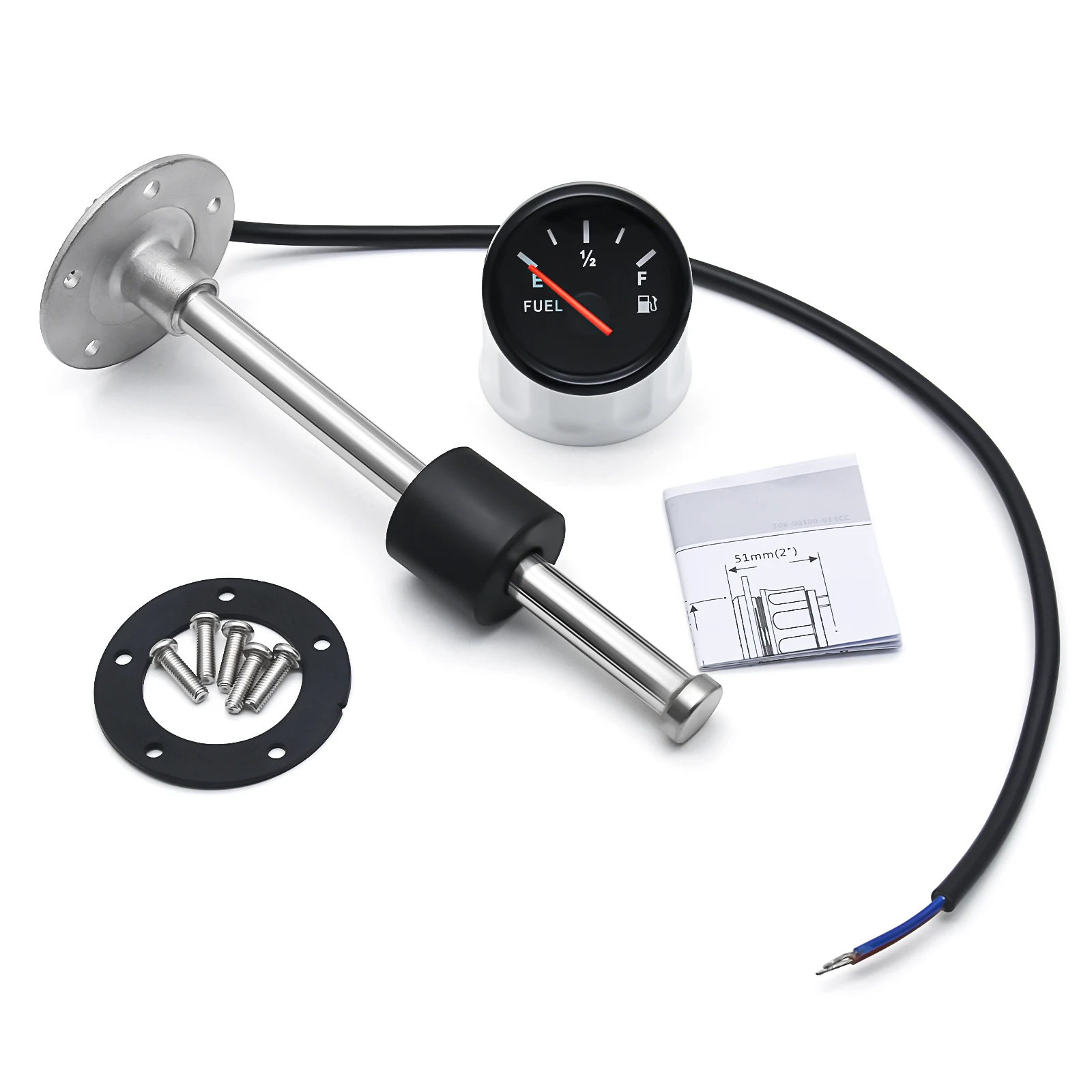 Marine Boat Car Fuel Level Sensor With Indicator Tank Meter 0~190 ohm 52mm Fuel Gauge For Fuel Sending Unit with 100~600 mm