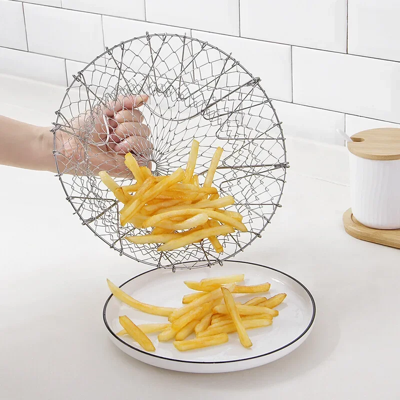 Multifunction Foldable Steam Rinse Strain Fry French Chef Basket Drainer Magic Basket Mesh Basket Strainer Net Kitchen Gadgets