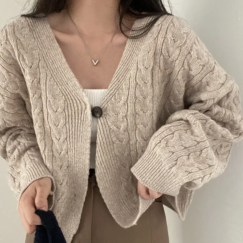 HELIAR Women Rib V-neck Knit Button Cardigan Sweater Solid Long Sleeve Warm Coat Korean Style Outerwear For Women 2024 Autumn