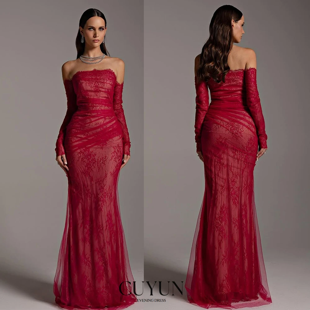 CUYUN レッドマーメイドレースイブニングドレス レディース フォーマルオケージョンガウン パーティードレス カスタムガラドレス 2025